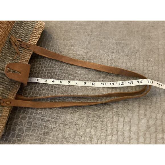 Vtg Woven Jute Leather Strap Straw Sisal Market Round Tote Shoulder Bag Purse - Picture 12 of 12
